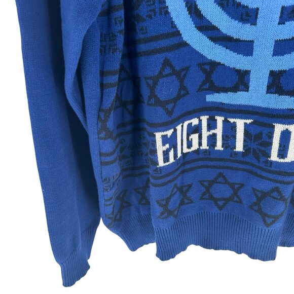 Roebuck Co Sweater Mens 2XL Blue Hanukkah We Last Eight Days Ugly Holiday NEW - Picture 7 of 13